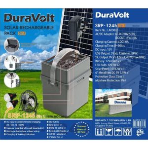 duravolt super 5 in 1 solar pack with lithium battery | fan, lights & power bank