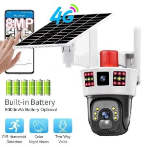 4g smart solar ptz security camera with siren light & full color night vision